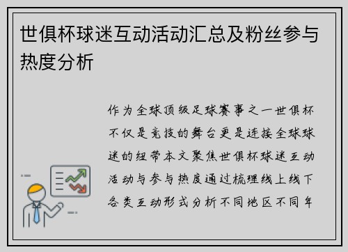 世俱杯球迷互动活动汇总及粉丝参与热度分析